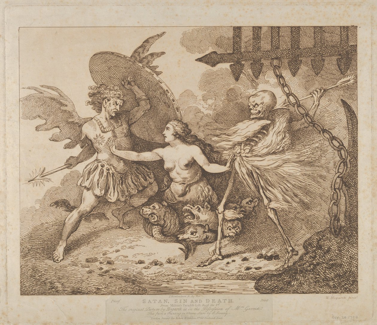 Satanás, Pecado y Muerte en El Paraíso Perdido, Libro 2, después de 1790 de Thomas Rowlandson