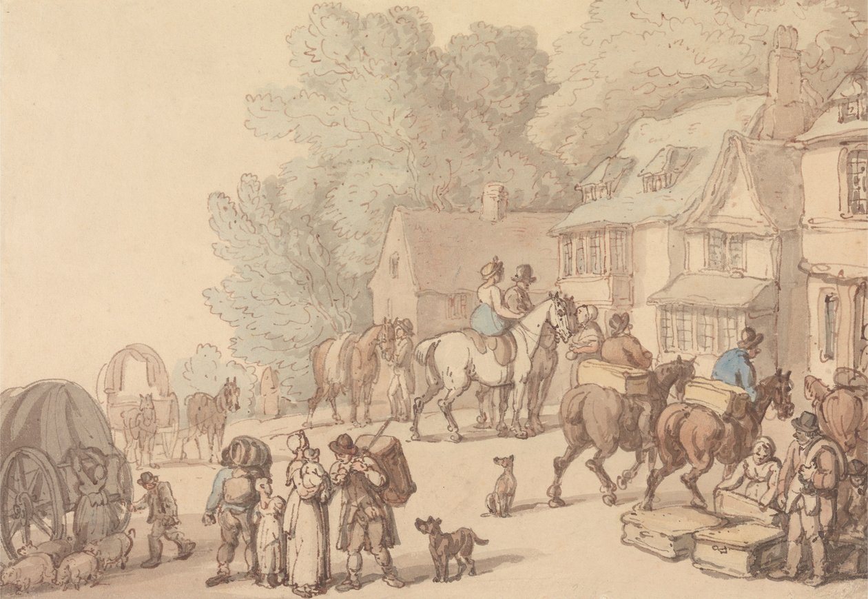Escena frente a una posada de Thomas Rowlandson