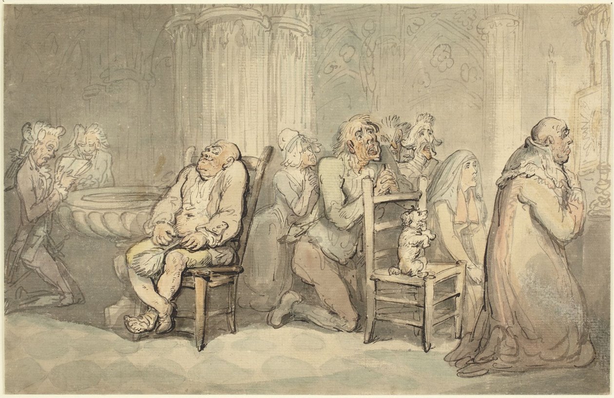Escena en una iglesia francesa de Thomas Rowlandson
