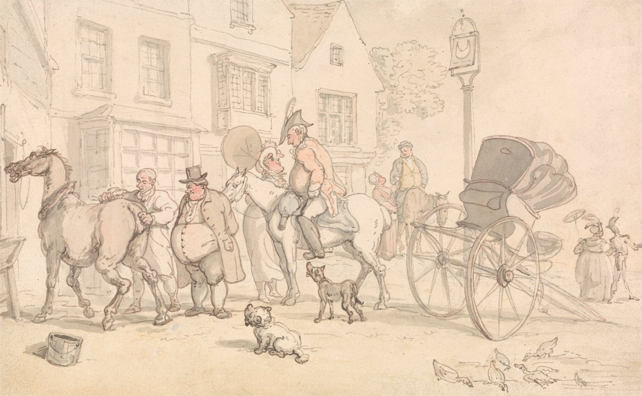 Escena fuera de la posada Half-Moon de Thomas Rowlandson
