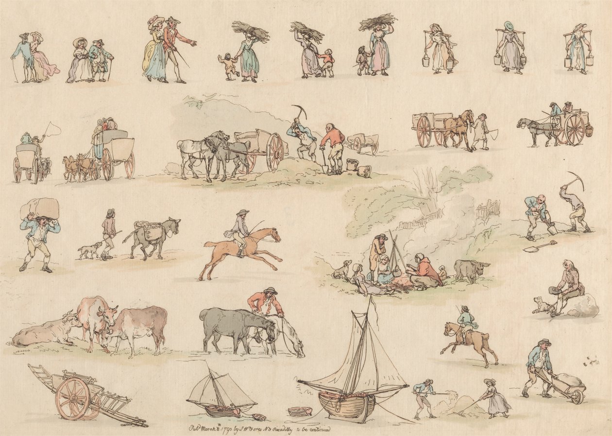 Conjunto de dieciséis: Esquemas de figuras y paisajes de Thomas Rowlandson