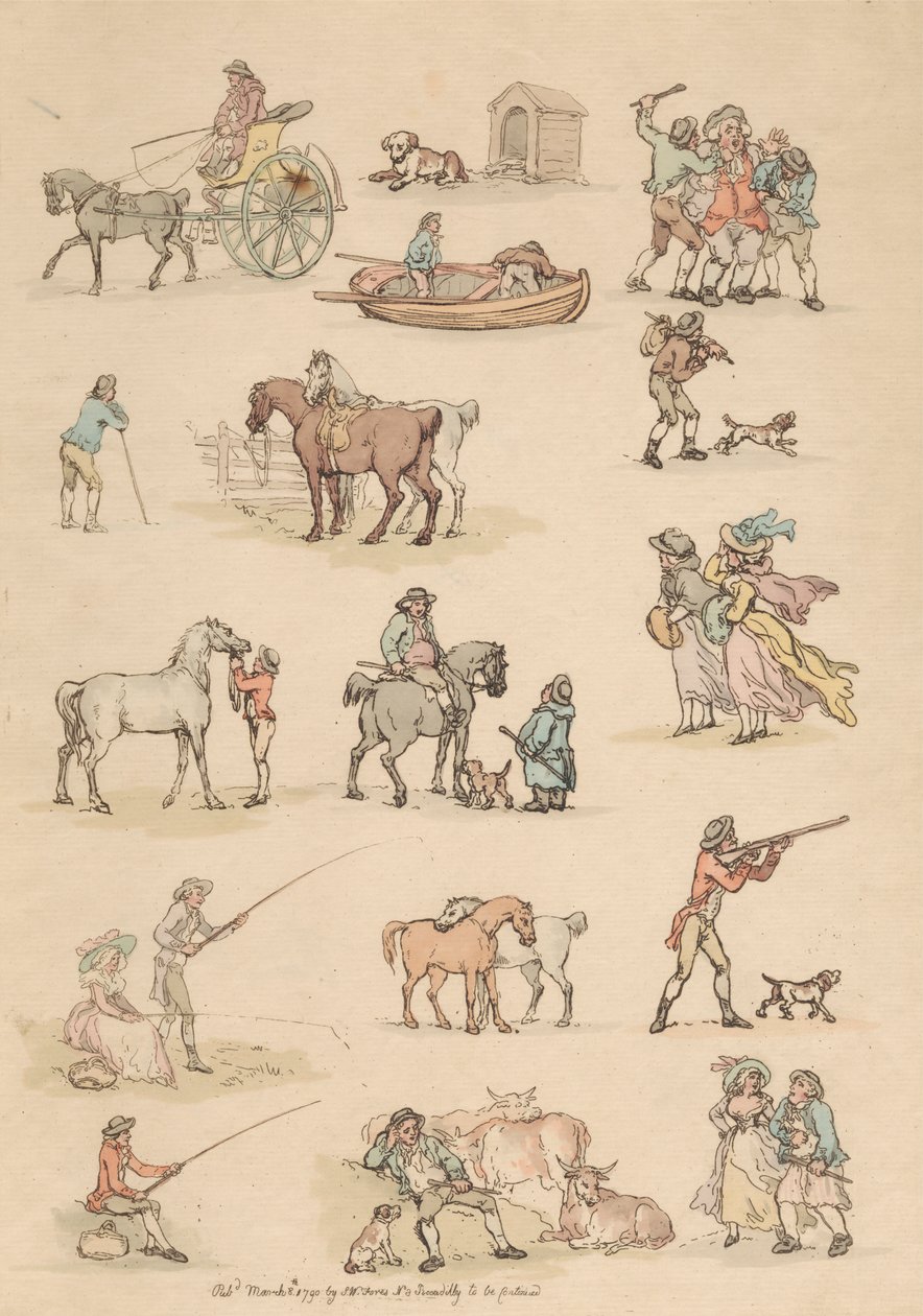 Conjunto de dieciséis: Esquemas de figuras y paisajes de Thomas Rowlandson