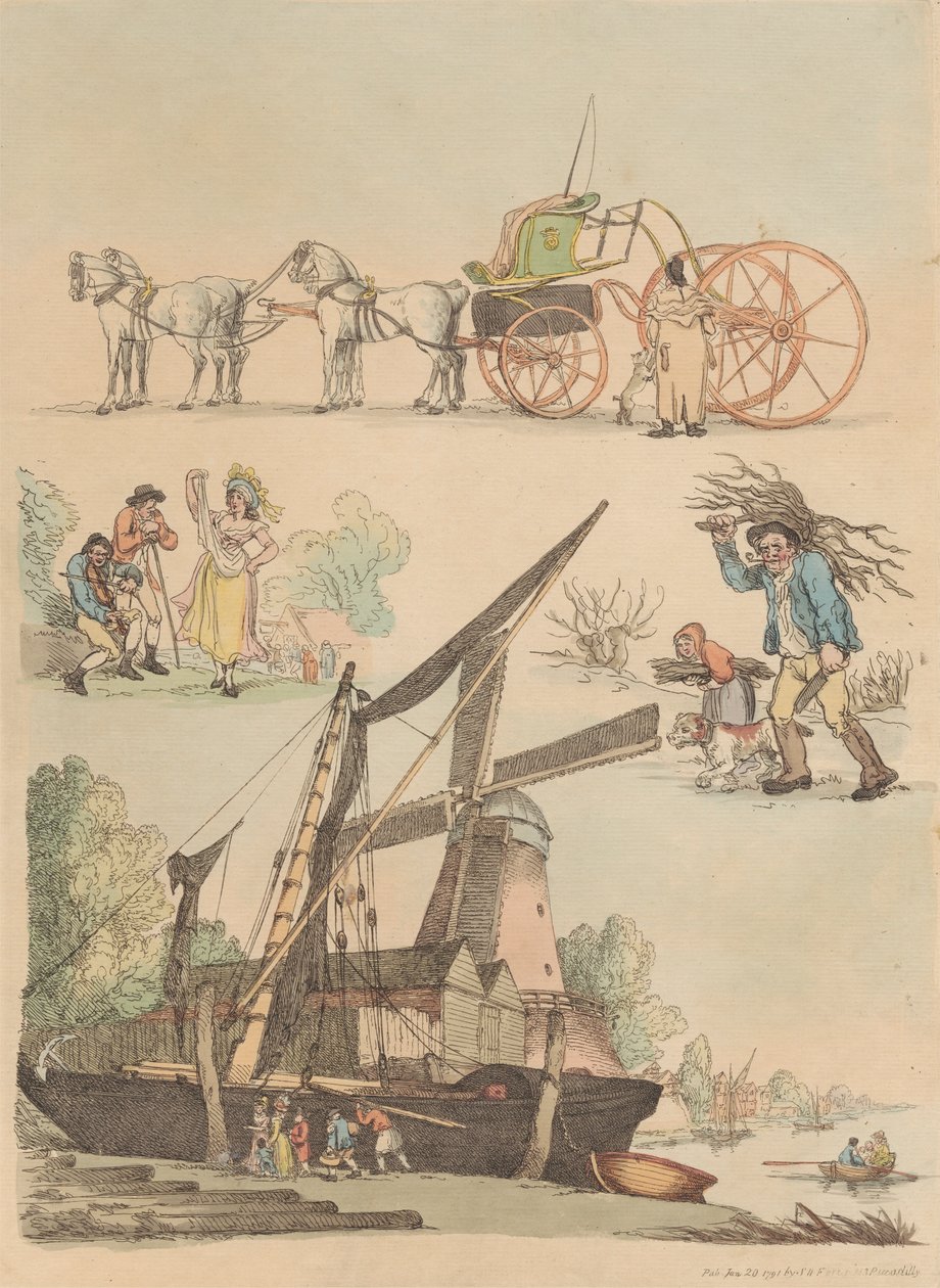 Conjunto de dieciséis: Esquemas de figuras y paisajes de Thomas Rowlandson