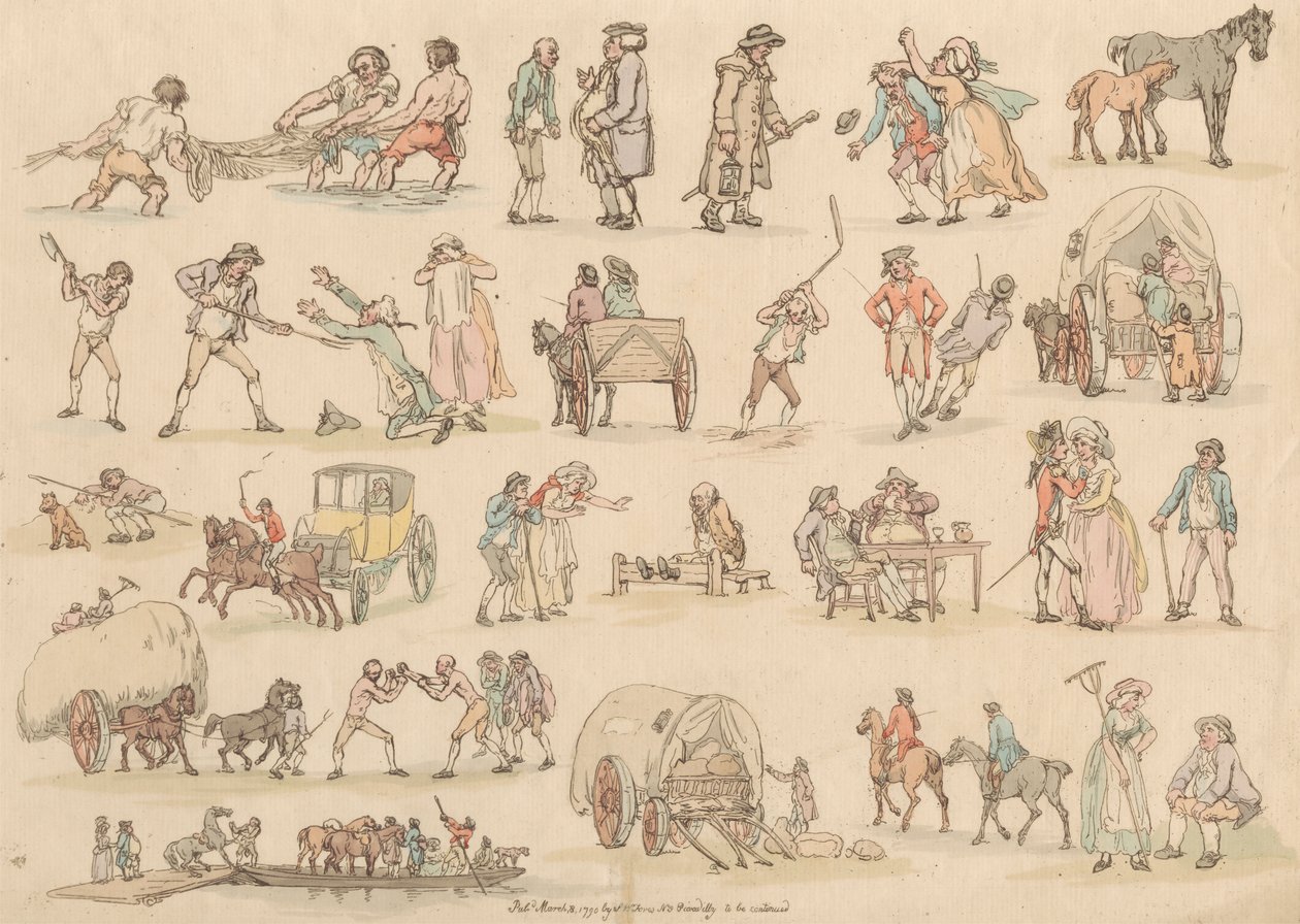 Conjunto de dieciséis: Esquemas de figuras y paisajes de Thomas Rowlandson