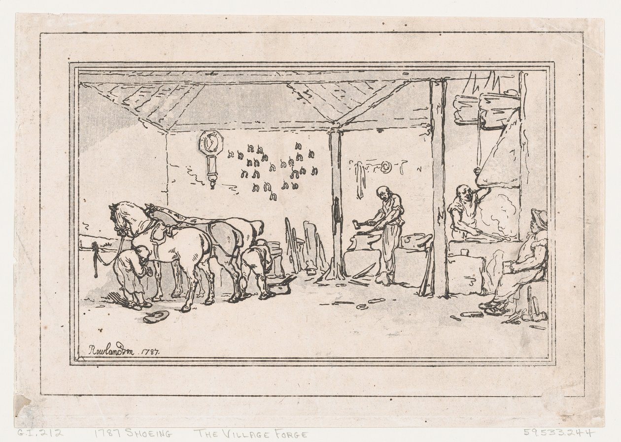 Herrando: La fragua del pueblo, una tienda de herrero, 1787 de Thomas Rowlandson