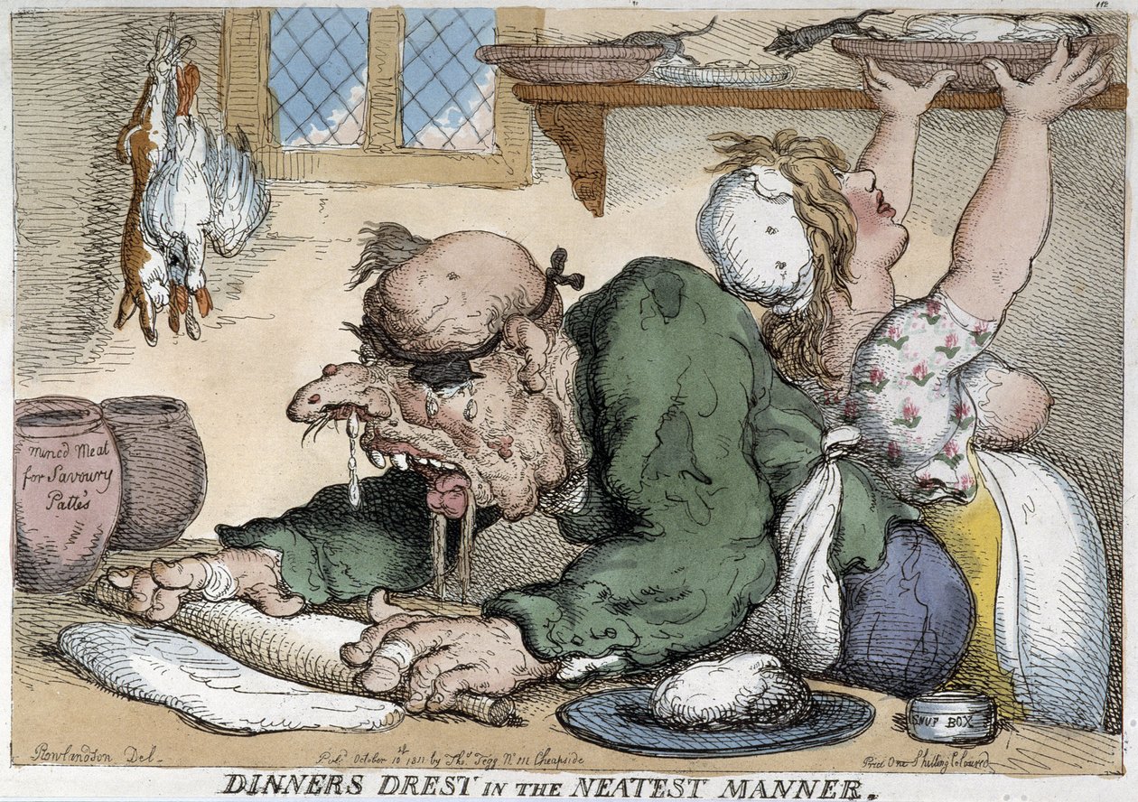 Hombre enfermo preparando la comida - Caricatura de Rowlandson de Thomas Rowlandson