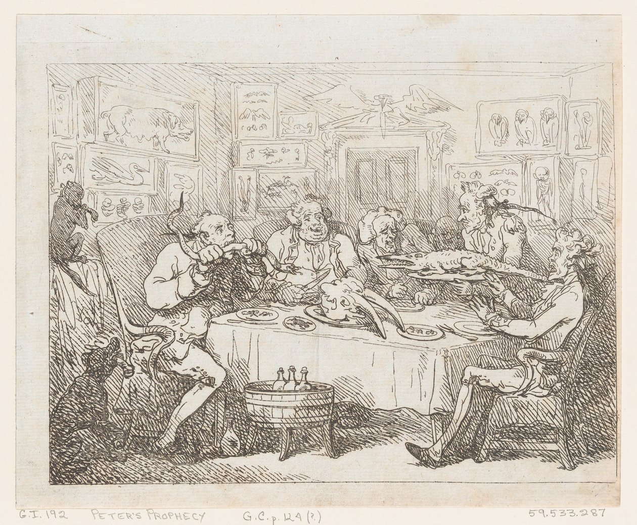 Sir Joseph Banks a punto de comer un caimán 