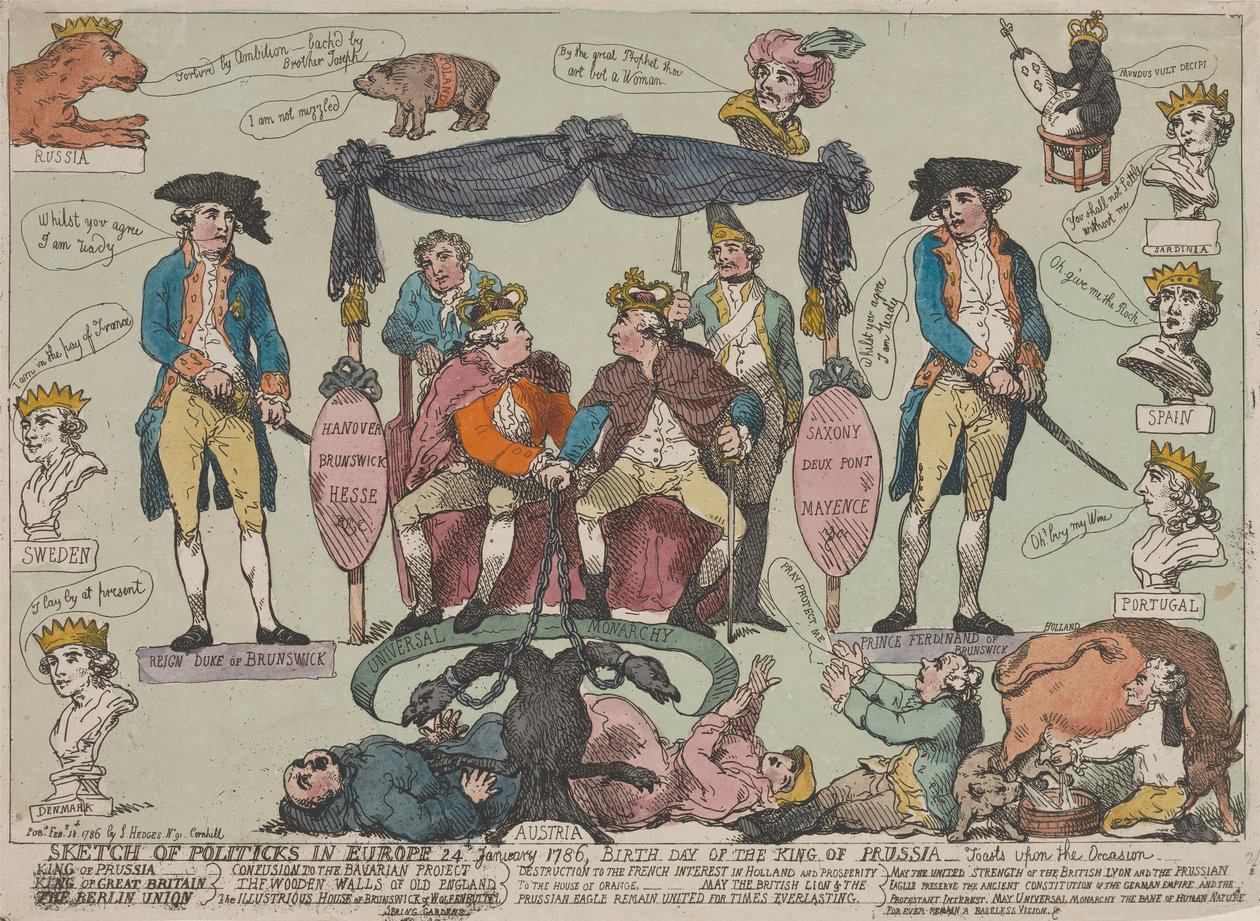 Esbozo de la situación política en Europa, 24 de enero de 1786 — Cumpleaños del rey de Prusia--- de Thomas Rowlandson