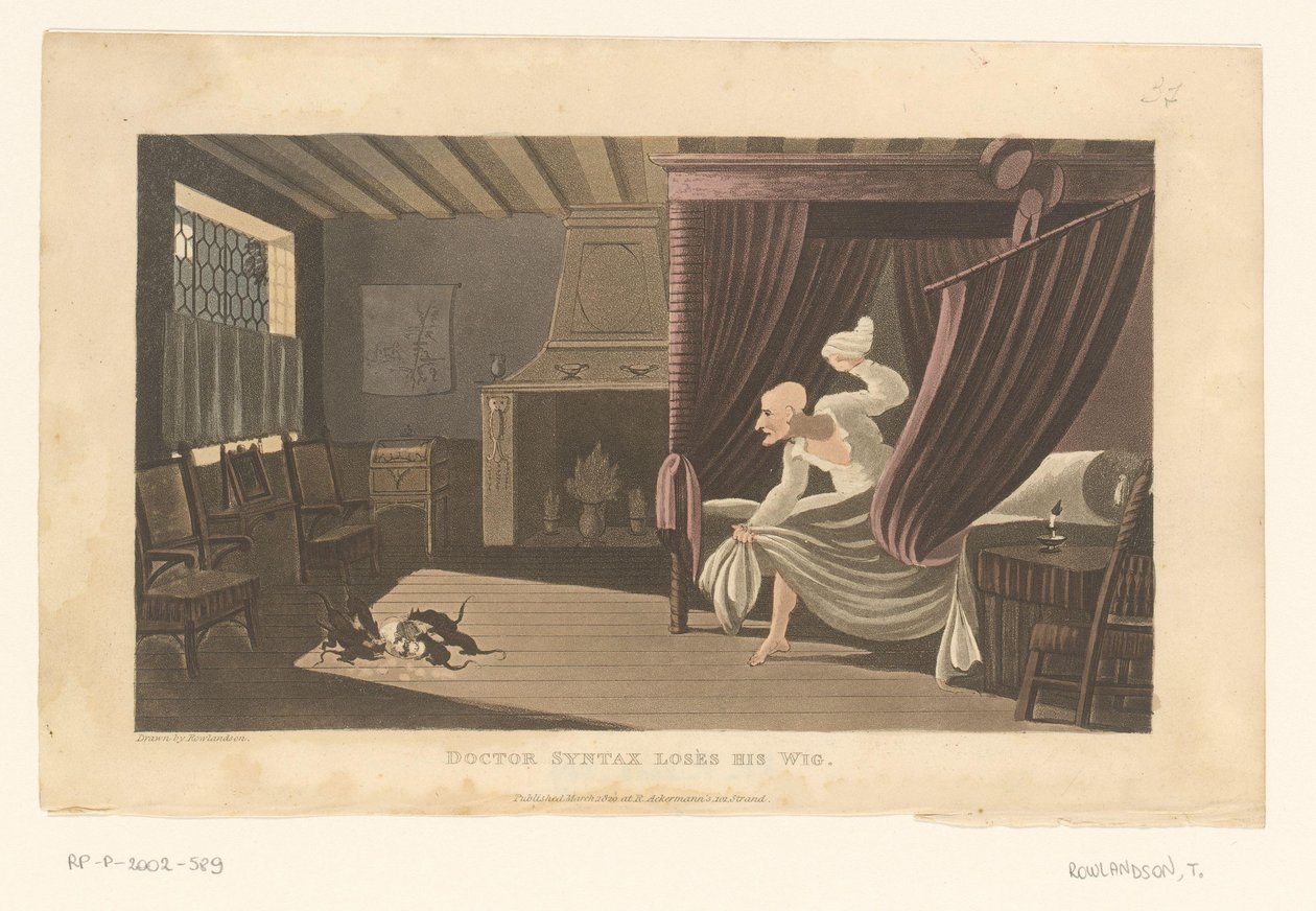 Dormitorio con ratas que se comen la peluca del Doctor Syntax de Thomas Rowlandson