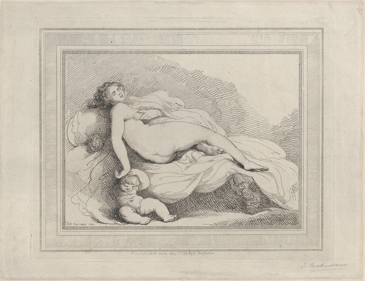 Venus Durmiente y Amor, 1799 de Thomas Rowlandson