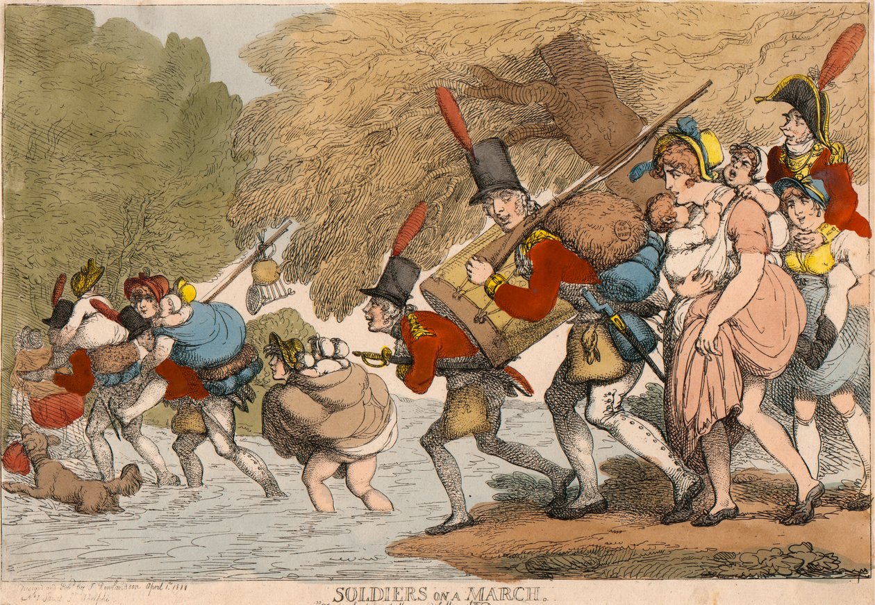 Soldados en Marcha: "A recoger sus andrajos y seguir el Tambor" de Thomas Rowlandson