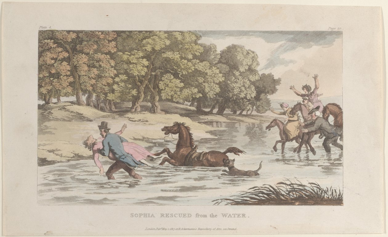 Sofía rescatada del agua, de El vicario de Wakefield, 1 de mayo de 1817 de Thomas Rowlandson