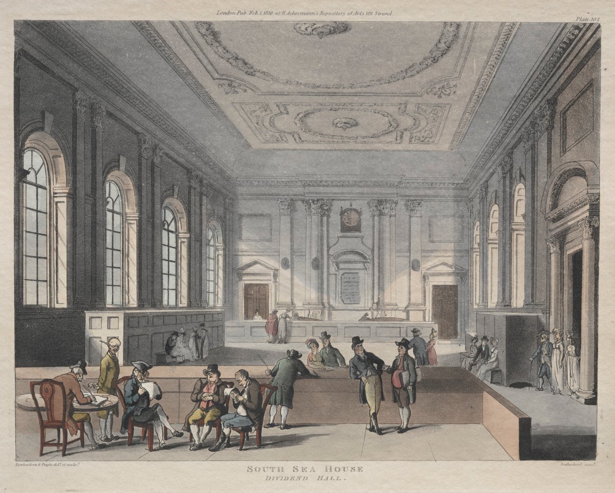 South Sea House, Sala de Dividendos, 1810 de Thomas Rowlandson