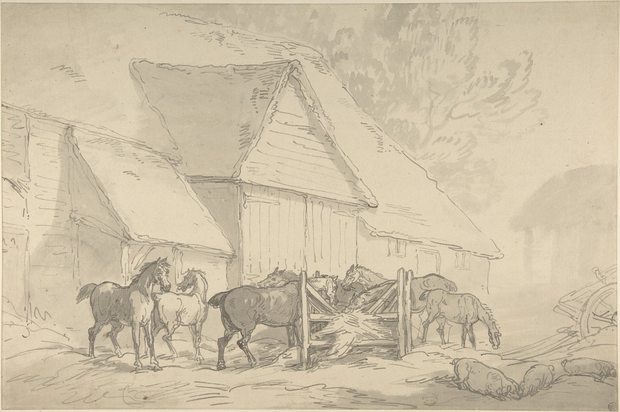 Cuadra con caballos de Thomas Rowlandson