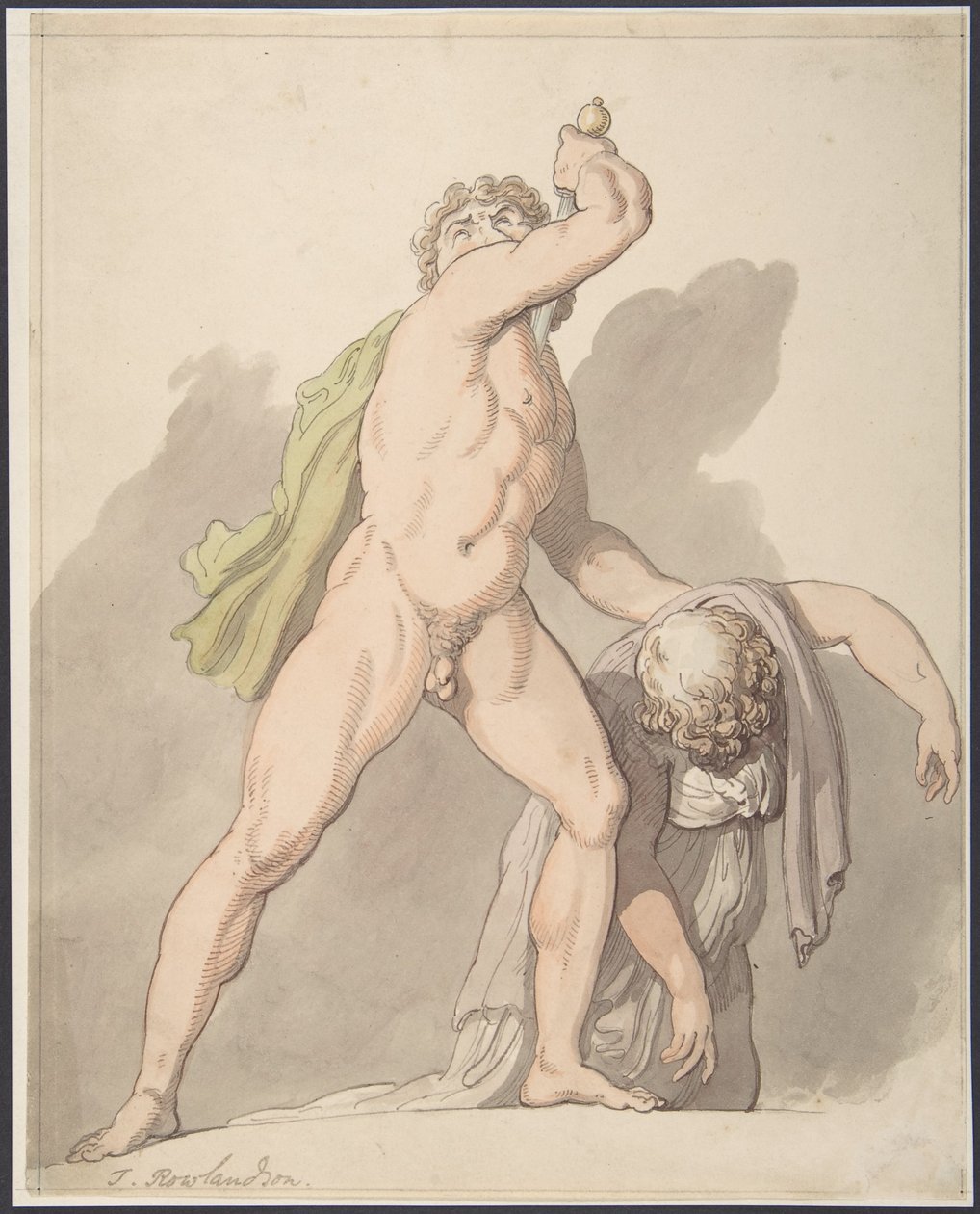 Hombre desnudo de pie sosteniendo a una mujer desmayada (Ludovisi Gaul, en los Uffizi) de Thomas Rowlandson