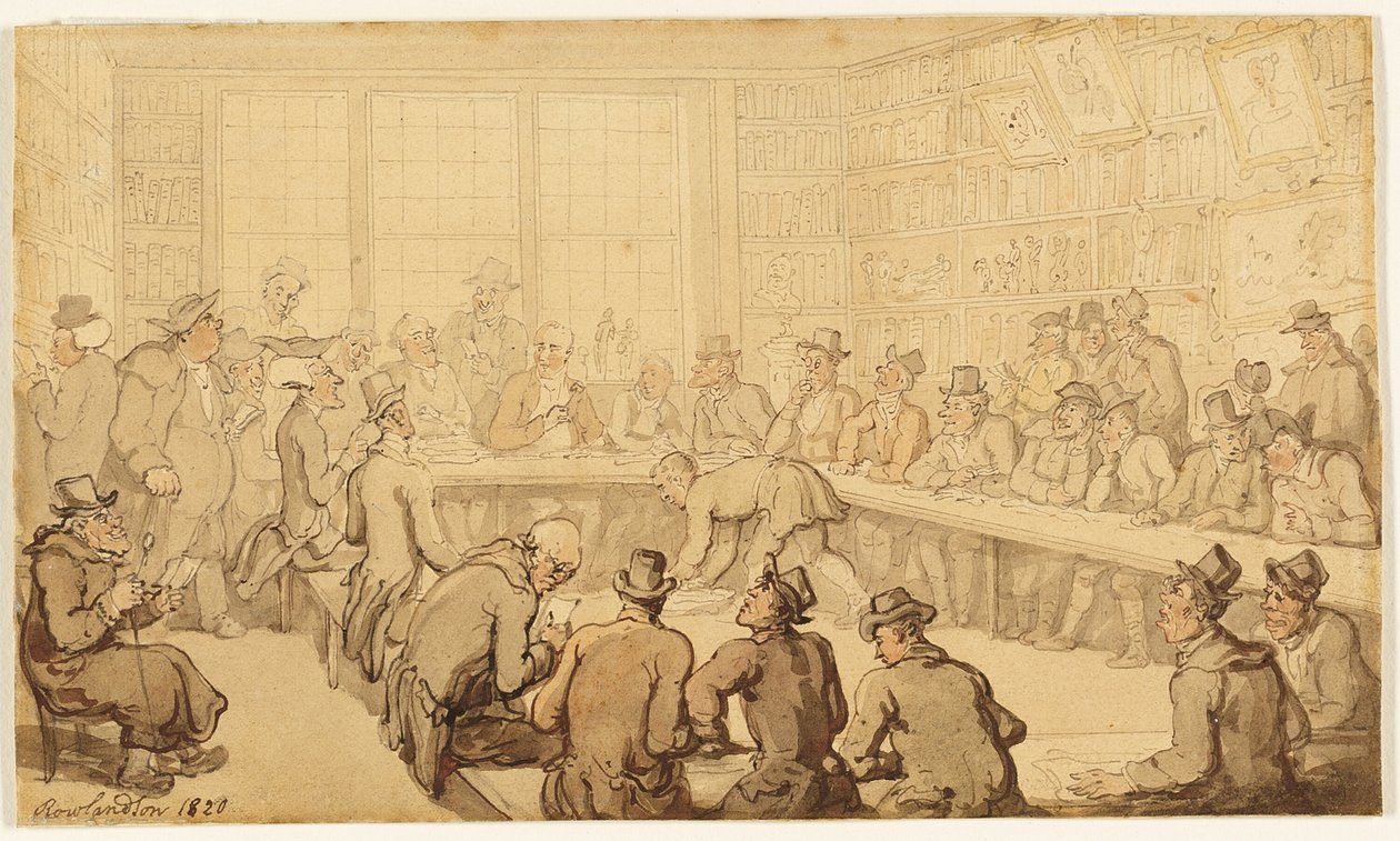 Estudio para el Dr. Syntax en una subasta de libros de Thomas Rowlandson