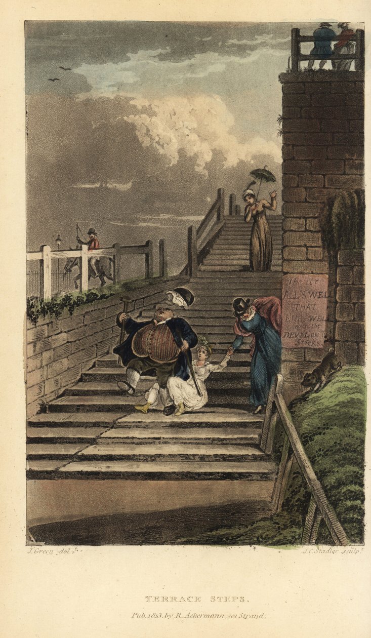 Escaleras de la Terraza: turistas se caen por las escaleras de Cliff Terrace de Thomas Rowlandson