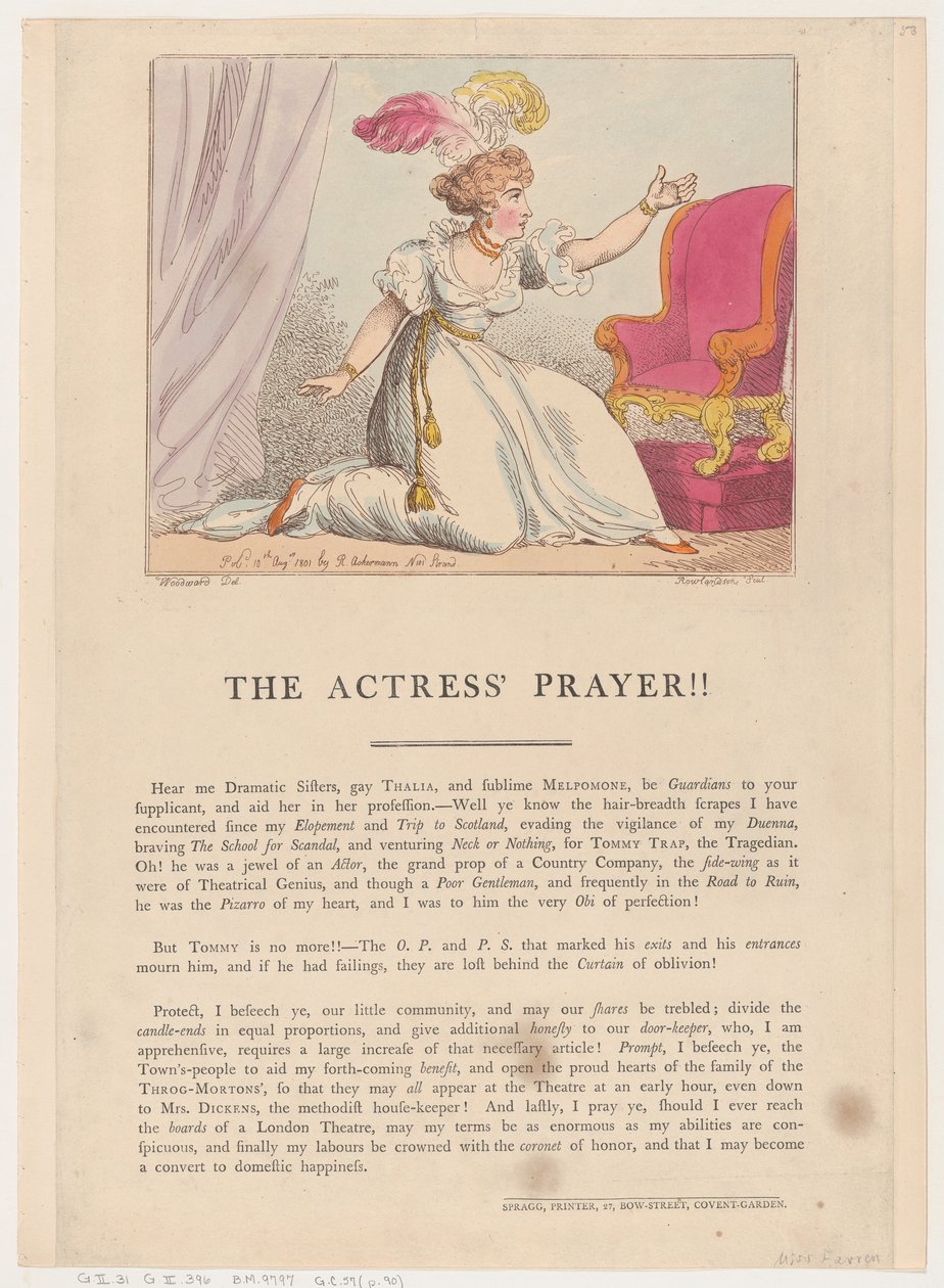 ¡La oración de la actriz!, 10 de agosto de 1801 de Thomas Rowlandson