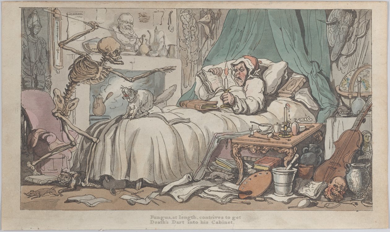 El Último Testamento del Anticuario de La Danza de la Muerte Inglesa, vol. I, placa 2..., 1816 de Thomas Rowlandson