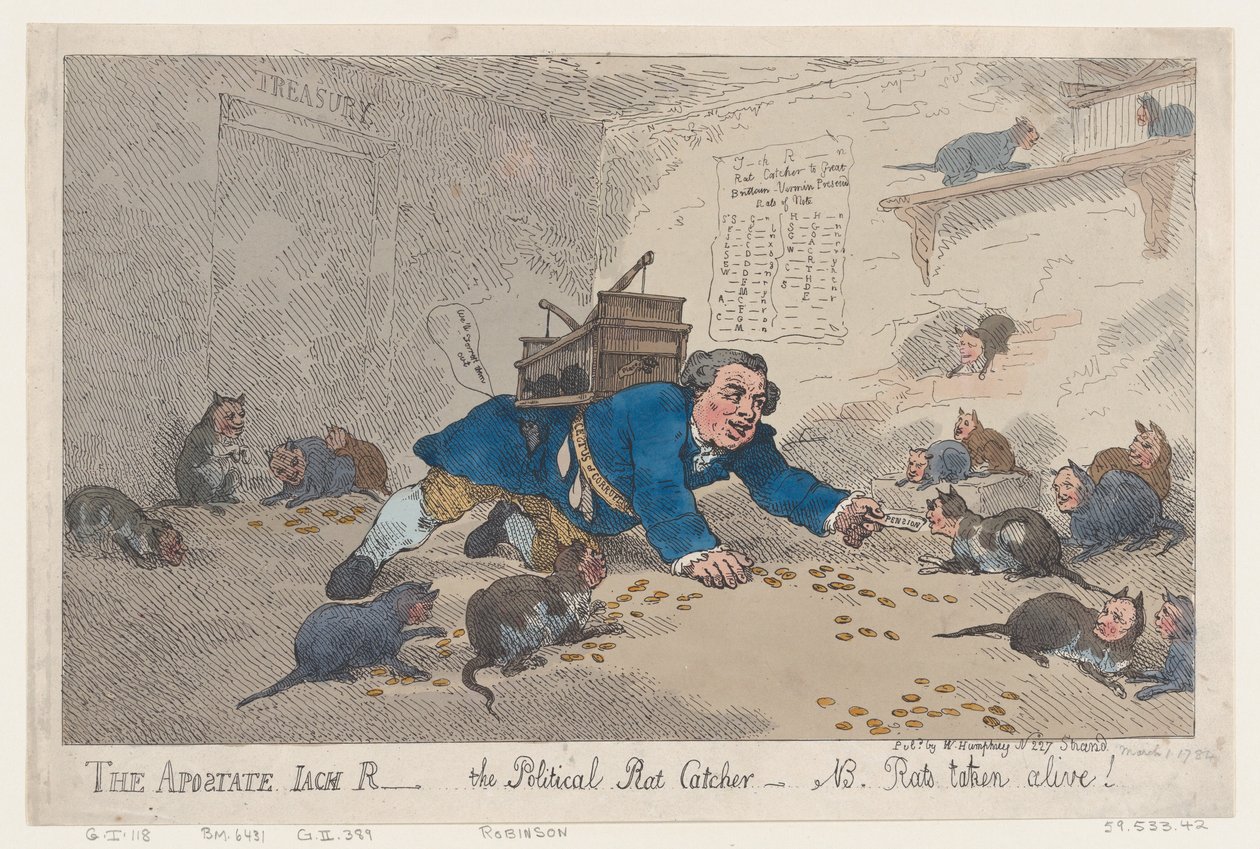 El apóstata Jack Robinson, el cazador de ratas político - N.B. ¡Ratas capturadas vivas!, 1 de marzo de 1784 de Thomas Rowlandson