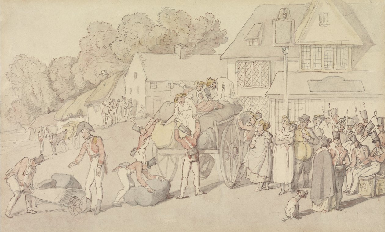 La llegada de una compañía de milicianos a una posada de Thomas Rowlandson