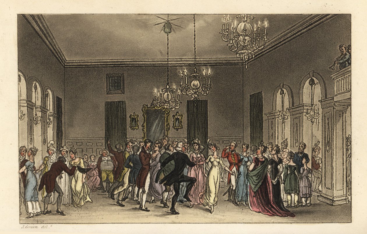 El Salón de Baile: turistas de moda bailando en las Salas de Asamblea de Scarborough de Thomas Rowlandson