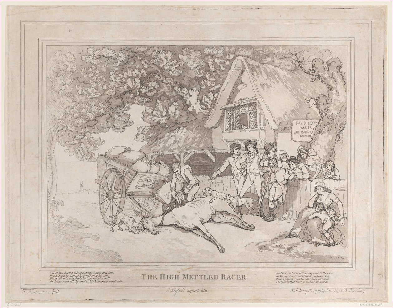 El caballo de tiro de La vida de un caballo de carreras, o El corredor de alta casta de Thomas Rowlandson