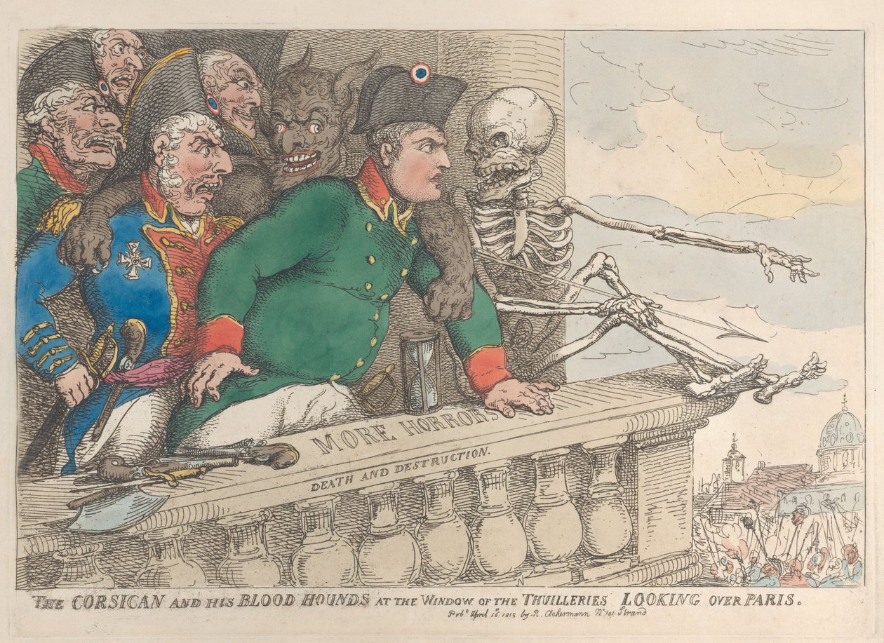 El corso y sus sabuesos en la ventana de las Tullerías mirando de Thomas Rowlandson