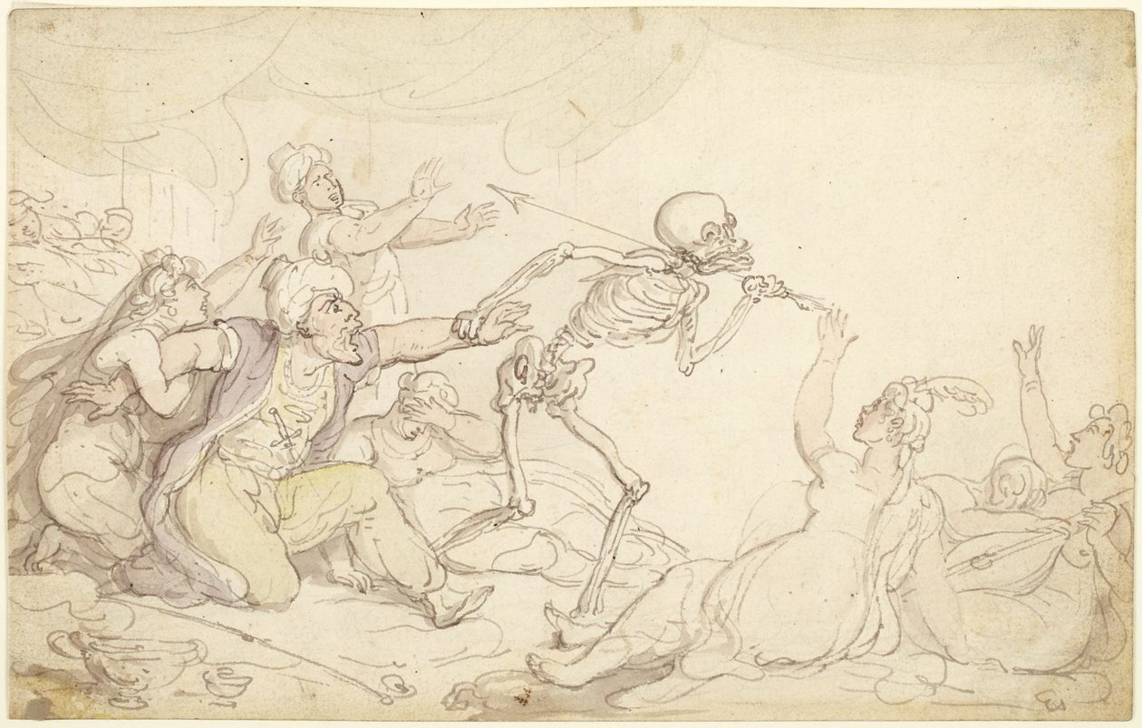 La danza de la muerte: el nabab capturado en su harén de Thomas Rowlandson