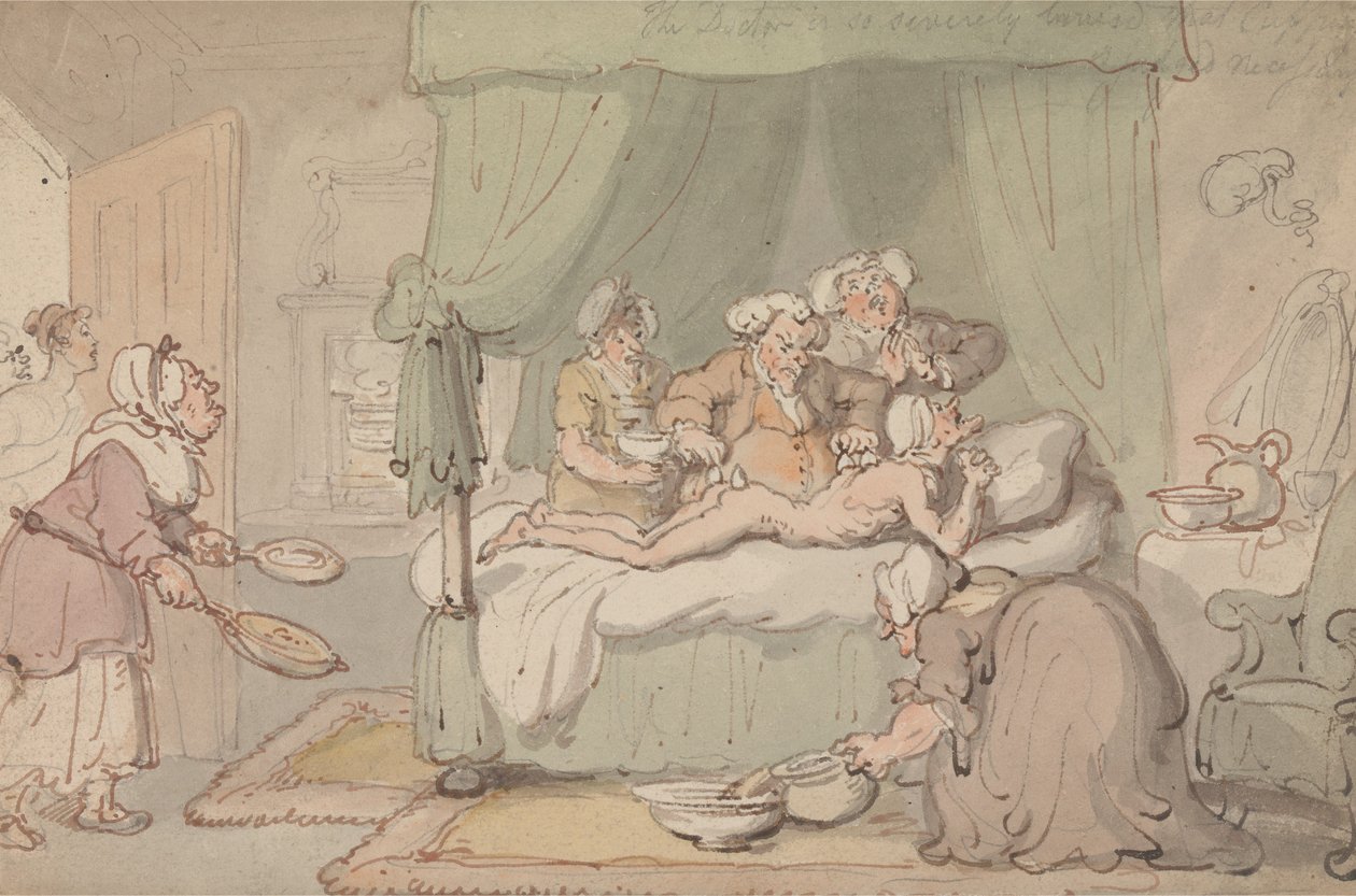 «El doctor presenta contusiones tan graves que se considera necesario aplicarle ventosas» de Thomas Rowlandson
