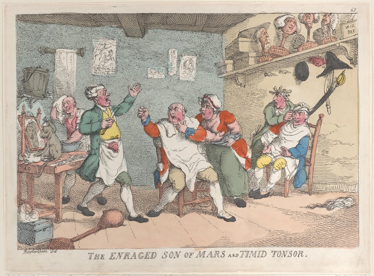 El hijo enfurecido de Marte y el tímido Tonsor, 20 de abril de 1811 de Thomas Rowlandson
