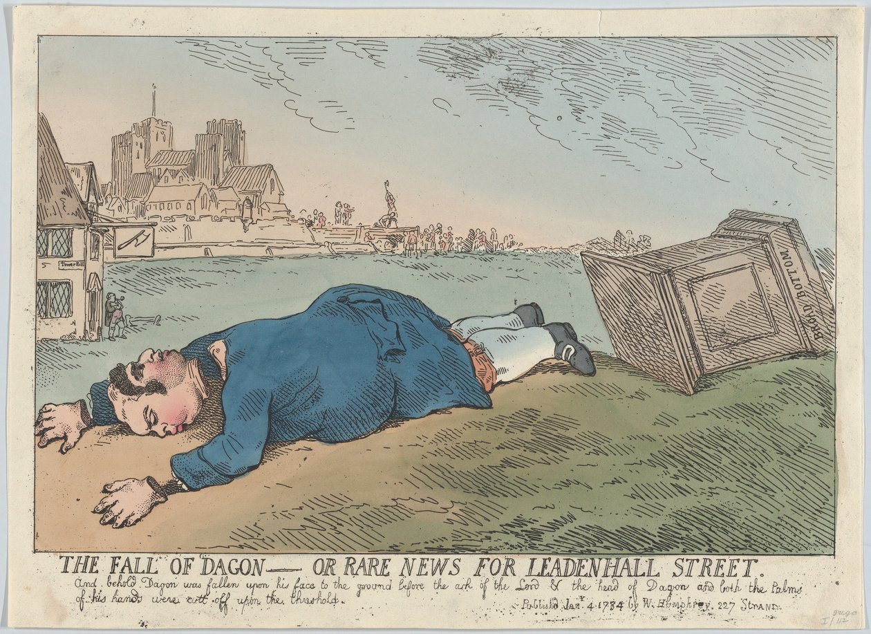 La caída de Dagón - O Noticias Raras para Leadenhall Street, 4 de enero de 1784 de Thomas Rowlandson