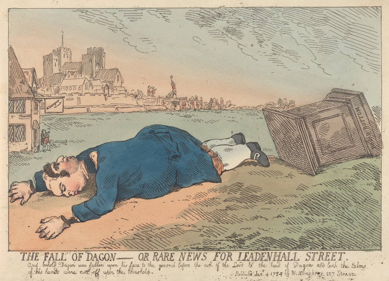 La caída de Dagon, o noticias poco comunes de Leadenhall Street de Thomas Rowlandson