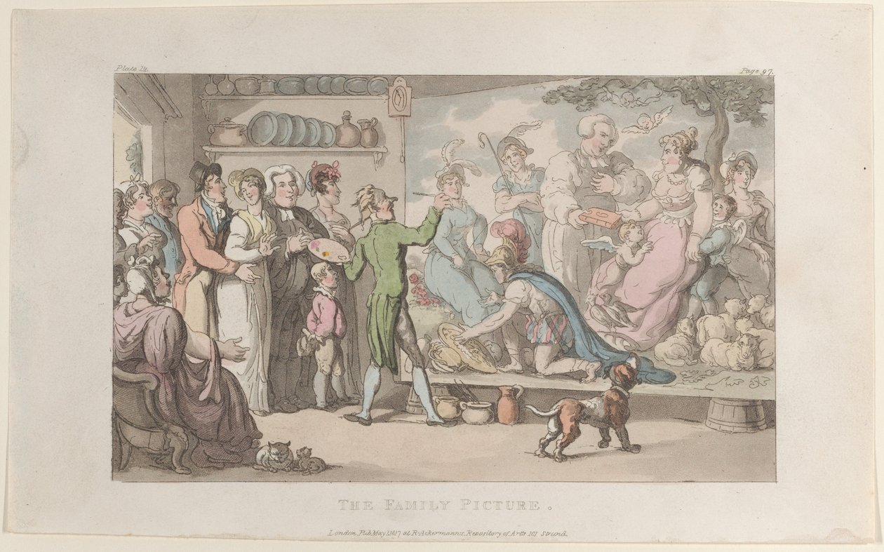 El retrato de la familia, de El vicario de Wakefield, 1 de mayo de 1817 de Thomas Rowlandson