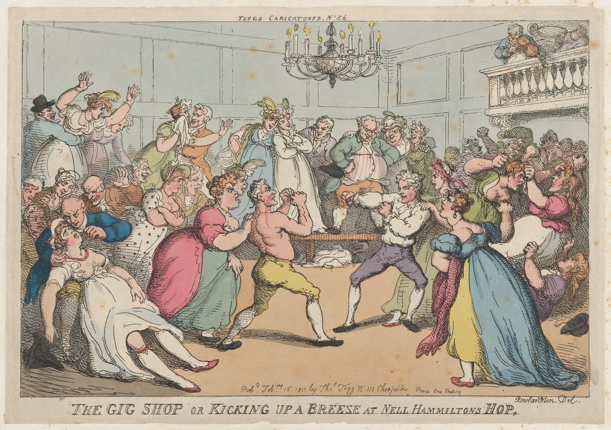 La tienda de carruajes o levantando una brisa en el baile de Nell Hamilton, 16 de febrero de 1811 de Thomas Rowlandson