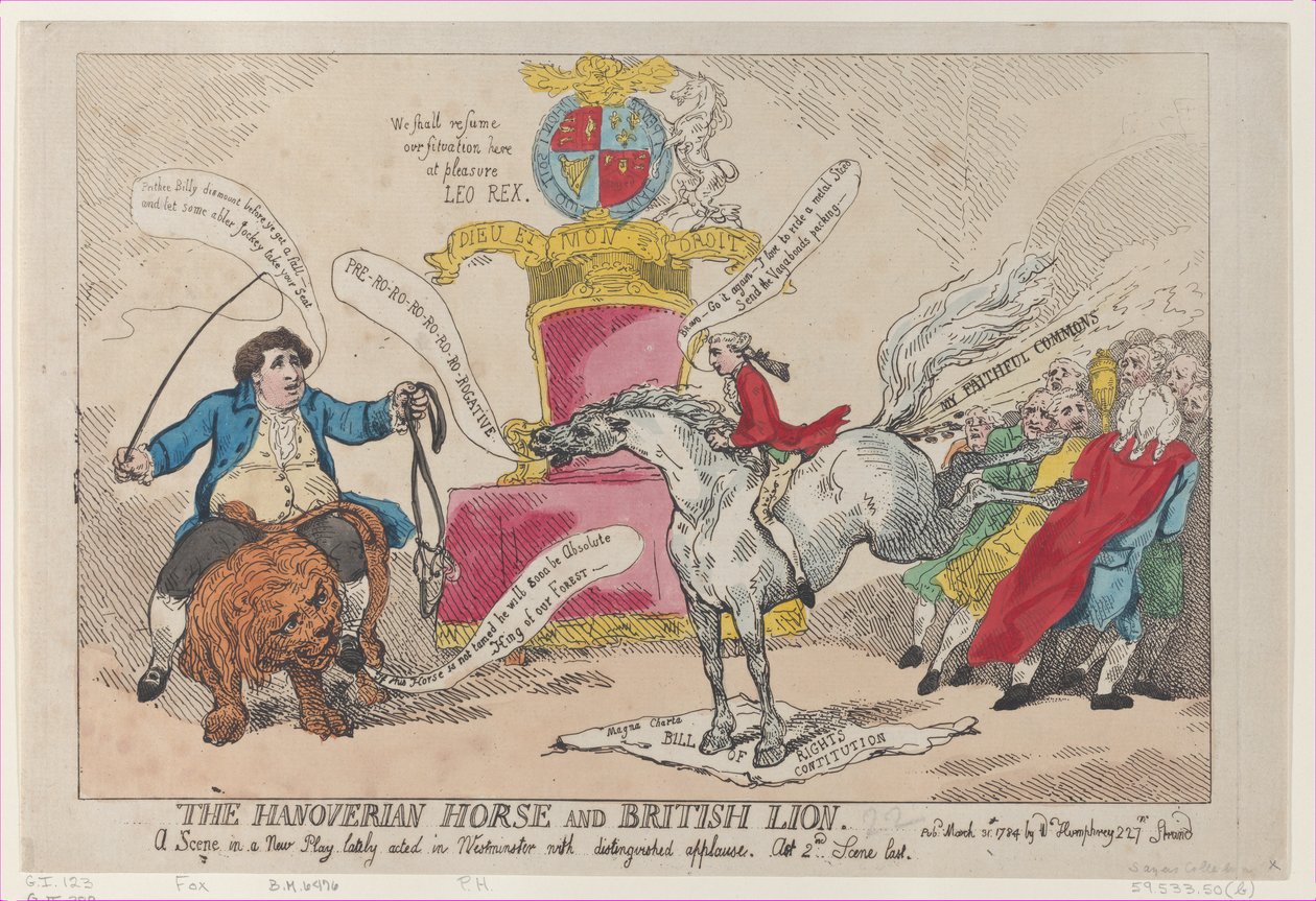 El caballo hanoveriano y el león británico de Thomas Rowlandson