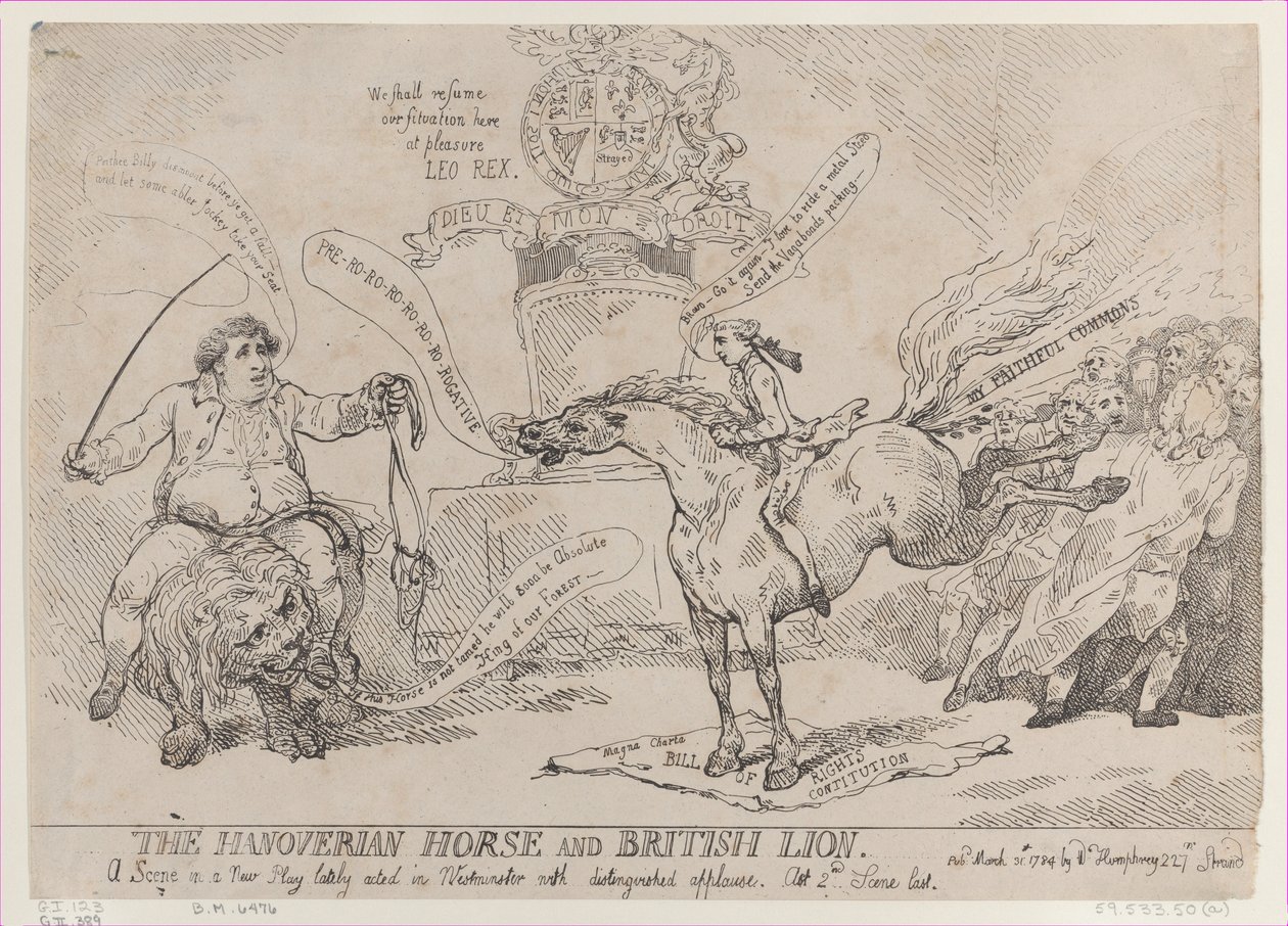 El caballo hanoveriano y el león británico, 31 de marzo de 1784 de Thomas Rowlandson