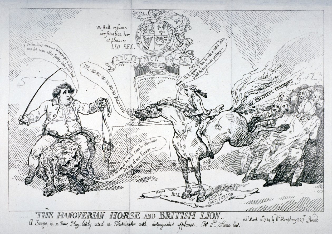 El Caballo Hanoveriano y el León Británico, 1784 de Thomas Rowlandson