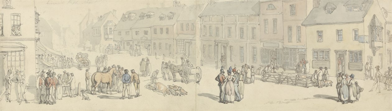 La Calle Mayor en día de mercado, Newport, Isla de Wight, c.1797-1800 (pluma y tinta y acuarela sobre papel) de Thomas Rowlandson