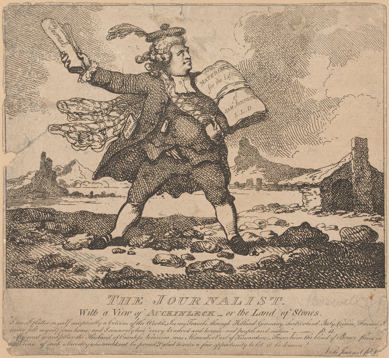 El Periodista, con vistas a Auchinleck o al País de las Piedras de Thomas Rowlandson