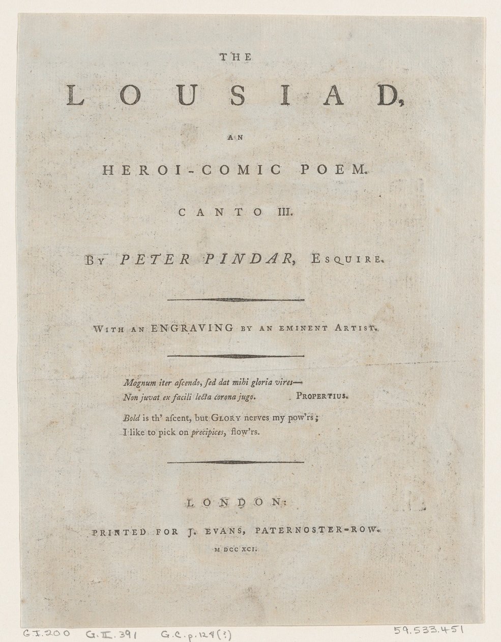 La Lousiad por Peter Pindar, Frontispicio de Thomas Rowlandson