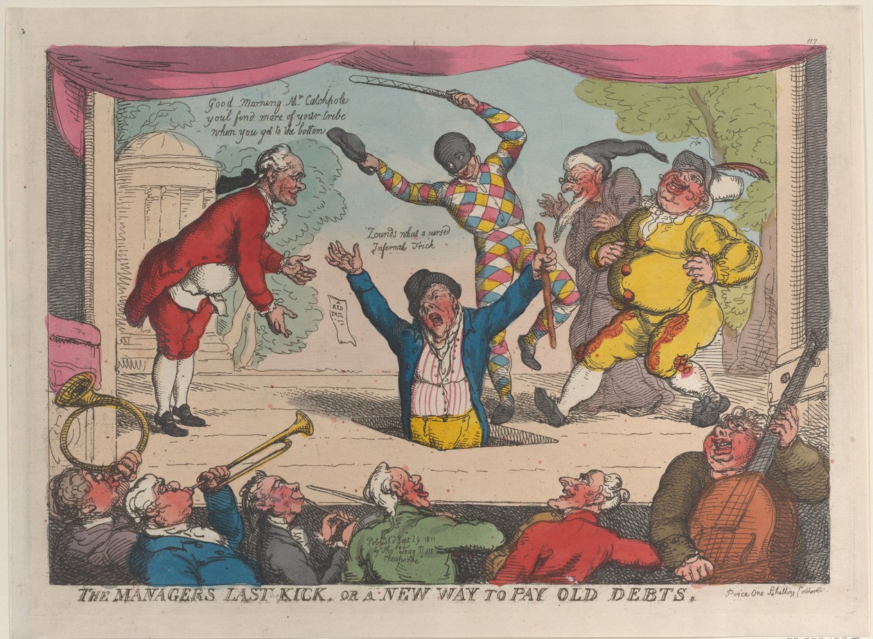 La última patada del gerente, o una nueva forma de pagar viejas deudas, 29 de septiembre de 1811., 29 de septiembre de 1811 de Thomas Rowlandson