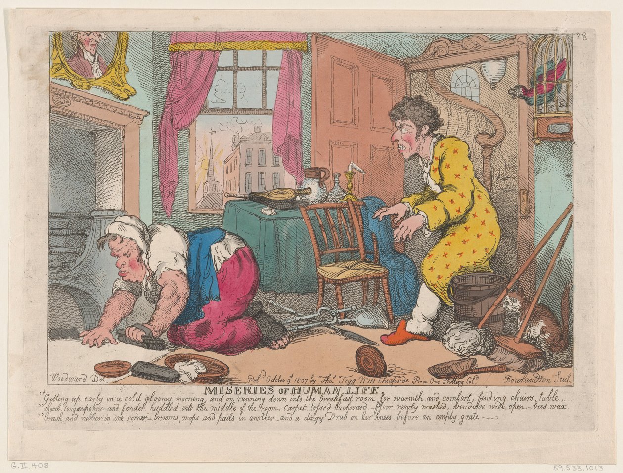 Las miserias de la vida humana: levantarse temprano en una fría y sombría mañana...antes de... de Thomas Rowlandson