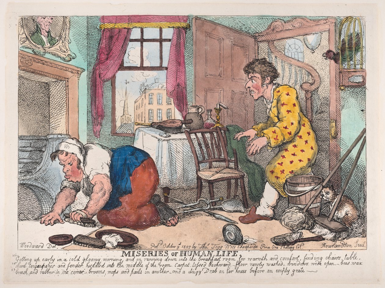 Las miserias de la vida humana: Levantarse temprano en una mañana fría y sombría de Thomas Rowlandson