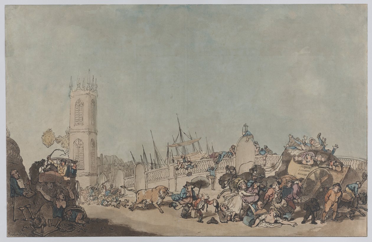 El buey desbocado (El toro enfurecido del puente de Westminster) de Thomas Rowlandson