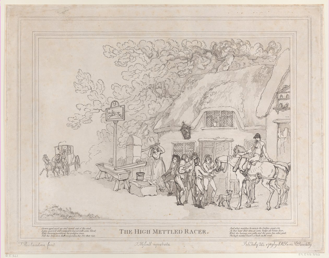 El caballo de posta de La vida de un caballo de carreras, o El corredor de alta casta, 20 de julio de 1789 de Thomas Rowlandson