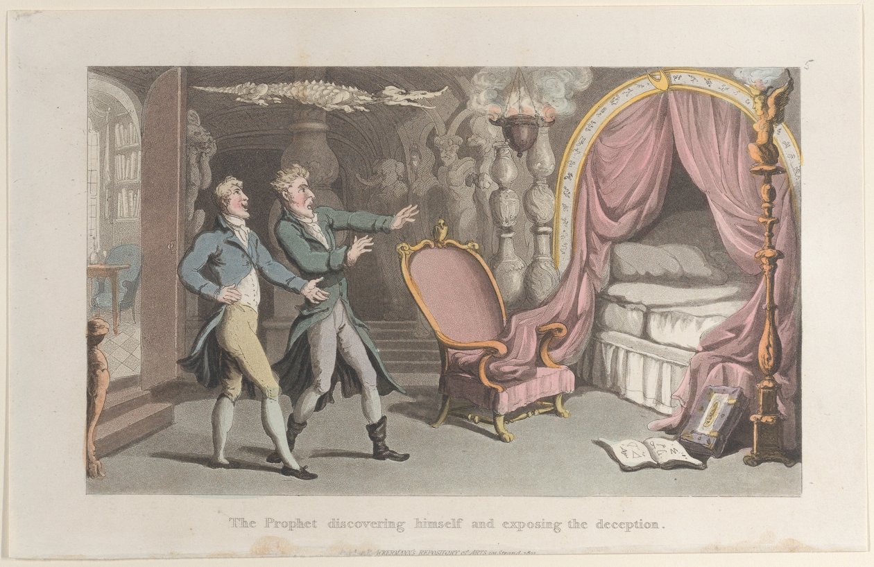 El Profeta revelándose y exponiendo el engaño, del Diario de Sentimental T, 1821 de Thomas Rowlandson