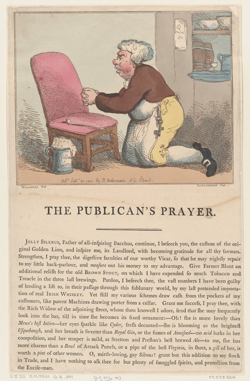 La Oración del Tabernero, 20 de septiembre de 1801 de Thomas Rowlandson