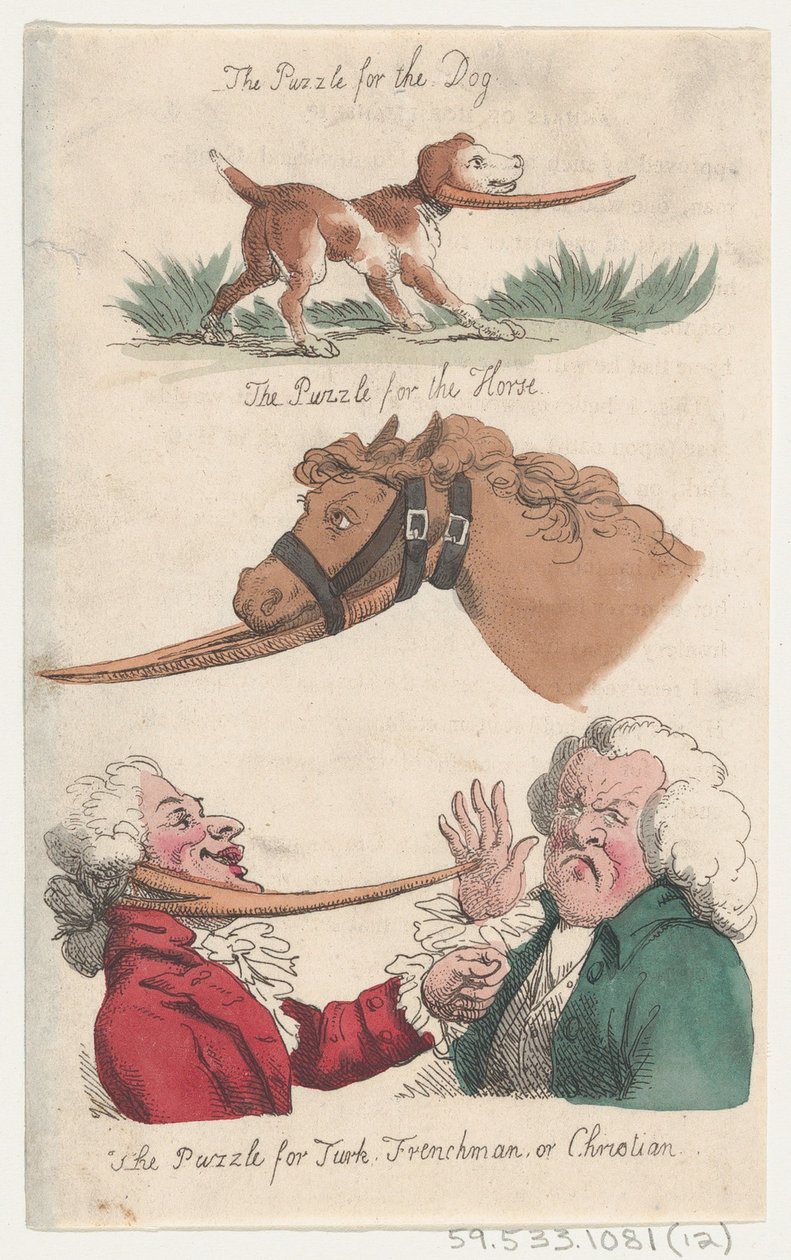 El Rompecabezas para el Perro, El Rompecabezas para el Caballo, El Rompecabezas para el Turco, Francés o Chris de Thomas Rowlandson