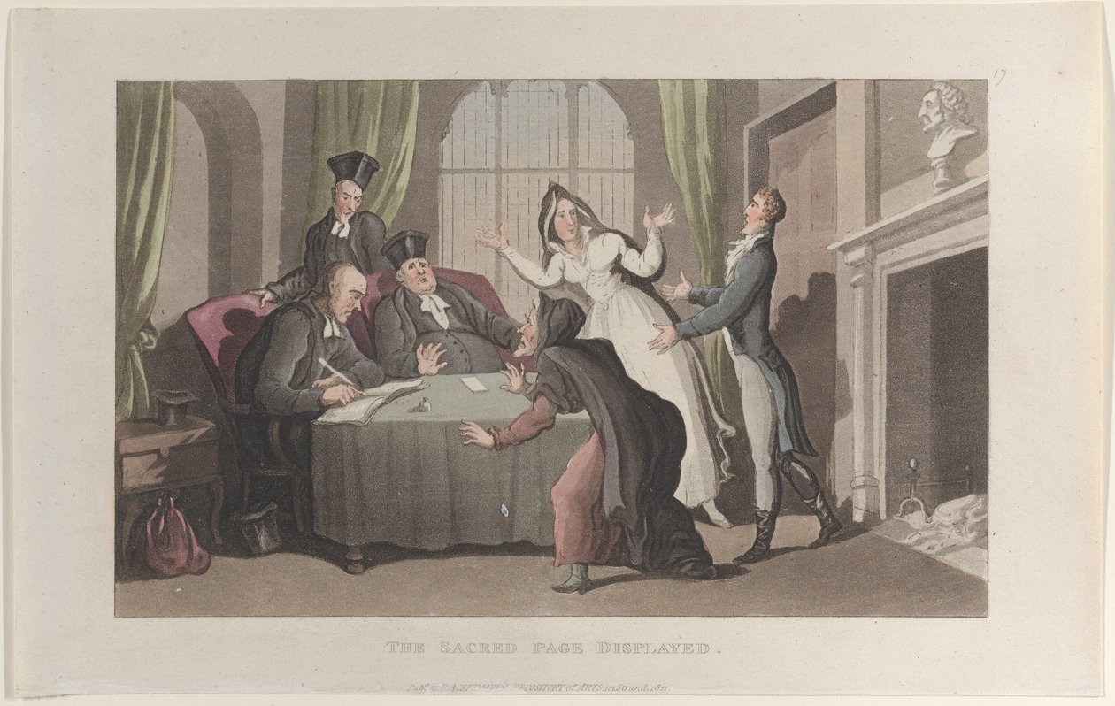 La página sagrada mostrada, del Diario de viajes sentimentales en las provincias del sur, 1821 de Thomas Rowlandson